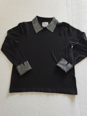 Liv Milano Black Jeweled Collar & Cuff Sweater Size Small